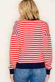 Long Sleeve Rib Banded Striped Sweatshirt