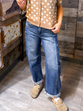 High Rise Crop Barrel Cuffed Jeans