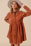 Mineral Washed Corduroy Button Up Shirt Dress