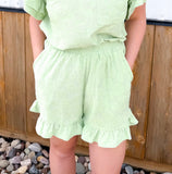 Floral Textured Ruffled Knit Shorts
