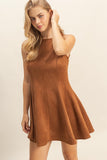 Sleeveless Flared Suede Mini Dress