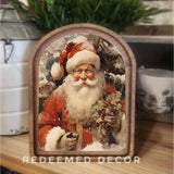 Arch Top Santa With Holly Framed Art