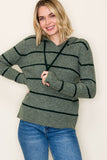 Striped Rib Drawstring Pullover Hoodie