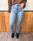 Tc-High Rise-Crop Straight Jeans-Stretchy