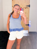 Ruffle Hem Stripe Sleeveless Knit Sweater Top
