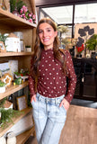 Polka Dot Mock Neck Mesh Knit Top