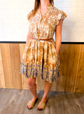 V Neck Flutter Sleeve Border Print Mini Tiered Dress