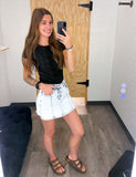 Eyelet Button Front Knit Top
