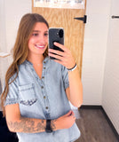 Vanada Print Patched Denim Blouse