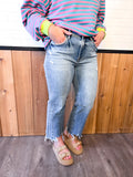 High Rise Crop Straight Distressed Jeans