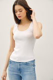 Basic Ribbed Scoop Neck Tank With Raw Seam