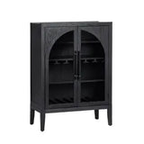 2 Door Black Arched Glass Door Tall Wine  Cabinet