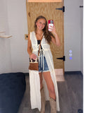 Sheer Crochet Lace Sleeveless Tie-front Maxi Top