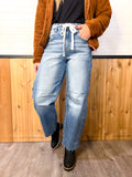 RISEN Slouchy Ankle Barrel Jeans With Waistband Drawstring