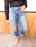 Mid Rise Crop Straight Cuffed Jeans
