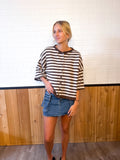 Stripe Raw Edge Short Sleeve Cardigan