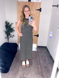 Stripe Back Button Tank Mini Dress