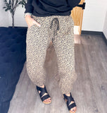 Elastic Waist & Ankle Leopard Printed Sweat Pants