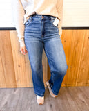 High Rise Wide Jeans With Waistband Seam Detail -Stretchy