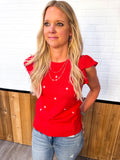 Star Embroidery Ruffle Sleeve Sweater