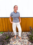 Classic Striped Crewneck Short Sleeve Sweater