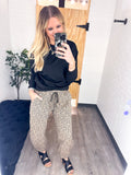 Elastic Waist & Ankle Leopard Printed Sweat Pants