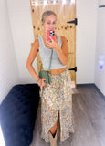 Floral Chiffon Smocked Drop-waist Half-button Maxi Skirt