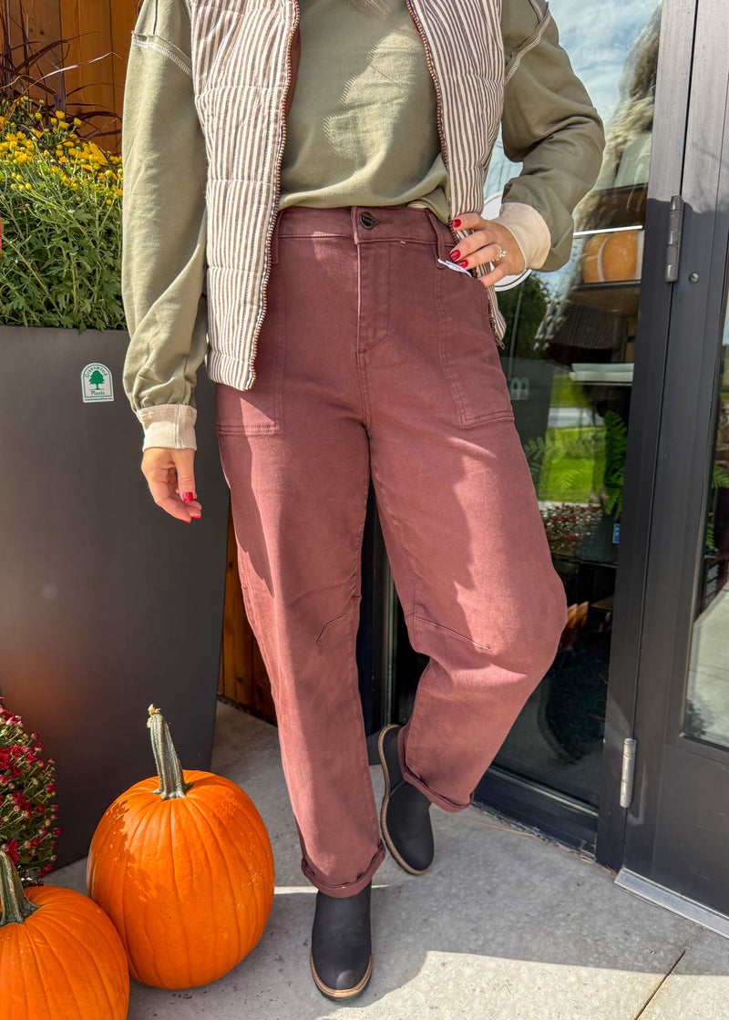 RISEN High Rise Ankle Cuffed Barrel Pants