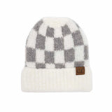 CHECKERED BOUCLE CUFF BEANIE