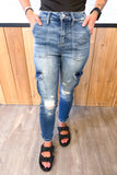 High Rise Ankle Straight Wide Cuffed Jeans