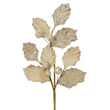 27" Glitter Holly Leaf Spray