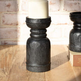 8" Black Wood Candle Holder