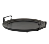 Wood Tray Round Metal Handle Black