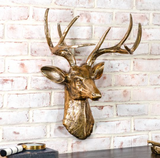 21.6" Ant. Gold Deer Head Wall Hanger