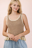 Ruffle Hem Stripe Sleeveless Knit Sweater Top