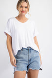 Curvy Viscose Modal V Neck Short Sleeve Top