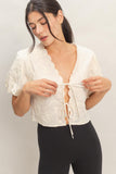 Floral Embroidered Tie-front Top