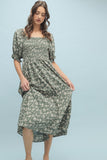 Floral Puff Sleeve Midi Dress