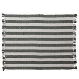 Woven Cotton Striped Throw with Fringe - Natural & Green