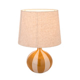 Stoneware Striped Table Lamp with Linen Shade - Brown & Cream Color