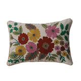 Cotton Corduroy Lumbar Pillow with Embroidery & Mini Pom Pom Trim