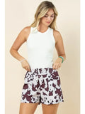 Cow Print Smock Waist Woven Shorts