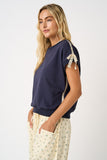 Lace Striped Bow Sleeveless Sweatshirt Top