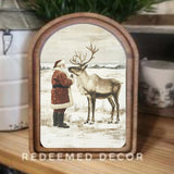 Arch Top Santa Reindeer Neutral Framed Art