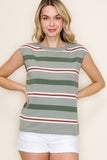 Crew Neck Multi Color Striped Short Sleeve Top