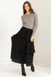 High Waisted Layered Midi Skirt