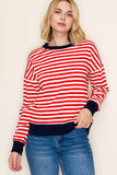 Long Sleeve Rib Banded Striped Sweatshirt