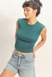 Ruched Waist Cap Sleeve Top