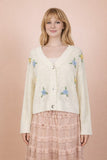 Flower Detail Button Down Knit Sweater Cardigan