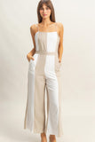 Sleeveless Linen Color Block Jumpsuit